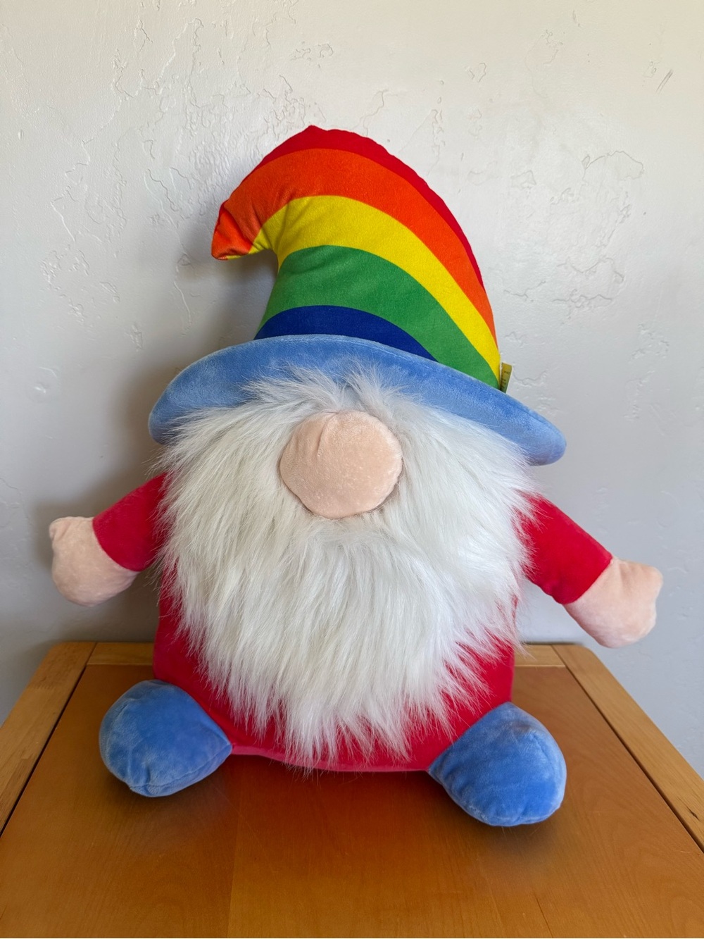 Rainbow-Hat Gnome Plush - Red Body with Blue Accents